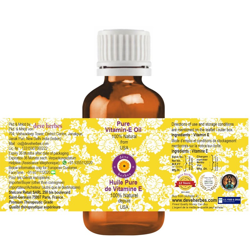 Deve Herbes Pure Vitamin E Oil 10ml (0.33 oz)