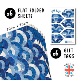 Blue and White Wrapping Paper - 6 Sheets of Wrapping Paper - Art Deco Sheets - Birthday Anniversary Christmas Wrapping Paper - Recyclable - by Central 23