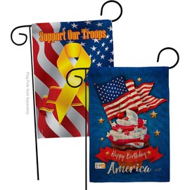 Happy Birthday America Garden Flag - Pack Patriotic Fourth of July Independence Day Fireworks BBQ United State American Support Our Troops - House Banner Small Yard Double-Sided 13 X 18.5