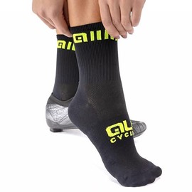 Alé Cycling Unisex Logo Q-Skin 12cm Cycling Socks, Black/Fluo Yellow, Large (EU 44-47)