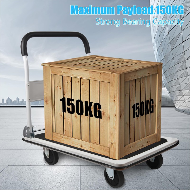LEADALLWAY Foldable Push Cart Platform Cart 330lbs Capacity 4 Wheels