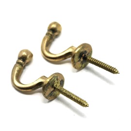 fiXte Ball End Curtain Tie Backs Screw in Hooks Available in Black, Brass, Chrome and Satin Chrome Finishes 40mm - Pack of 2 (Brass)