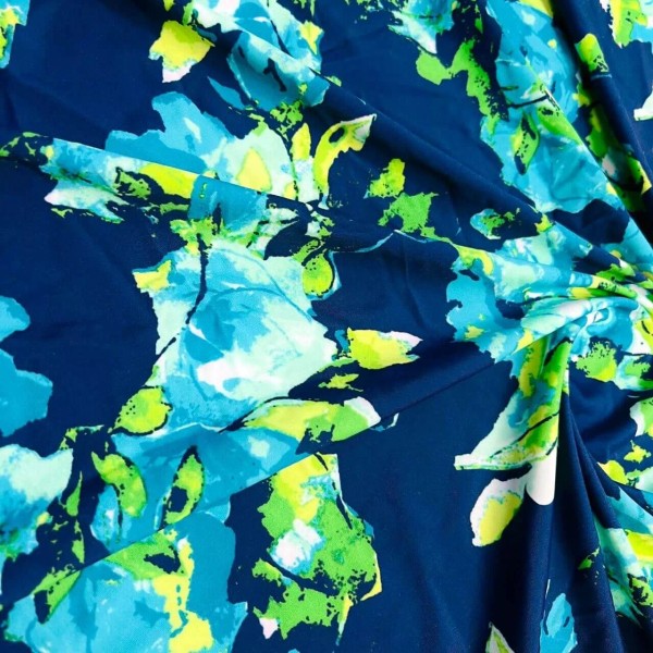 Unbranded Green and Blue Flowers Fabric 4 Way Stretch Fabric