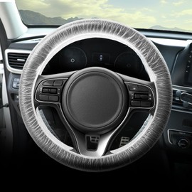 100pcs Disposable Steering Wheel Covers Universal Plastic Transparent Car Steering Wheel Protector with Elastic Trims Car Accessories for Avoiding Scuffs & Scratches