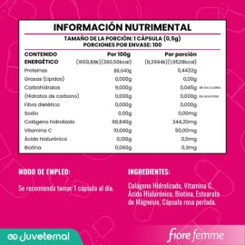 Fiore Femme Colágeno, Biotina Y Ácido Hialurónico, 100 Cáps.                                                                                          