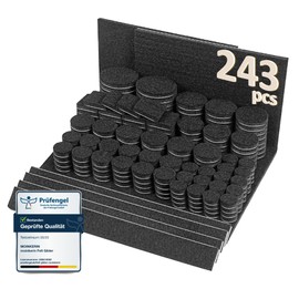 Felt Furniture Pads moinkerin 243 PCS Felt Floor Protectors for Furniture Chair Legs Wood Floors Felt Pads Anti-Scratch & Noise Reduction Furniture Pads Self-Stick Design Ssorted Sizes (Black, 5mm)