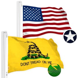 UD_G128 Combo Pack: USA American Flag & Gadsden Don't Tread on Me Flag 2.5x4 Ft Embroidered Spun Polyester, Indoor/Outdoor, Bras