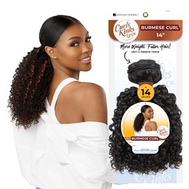 Sensationnel Curls kinksandco synthetic bundles - burmese curl quick weave hair or pony styles for natural 3c to 4c hair textures - 1 pack (14 inch, 2 DARKBROWN)