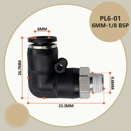 Bwintech Pack of 12 6 mm Hoses AD x 1/8 Inch BSP Male Thread 90 Degree Angle Pneumatic Connection PL6-01 Quick Release Air Line Adapter