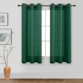 KOUFALL Dark Emerald Green Short Window Curtains for Bathroom Decor,Linen Sheer Curtains for Bedroom Kitchen,45 Inch Length
