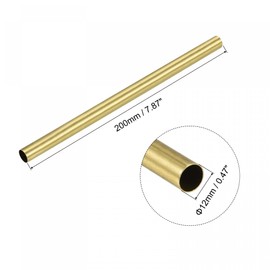 sourcing map Brass Round Tube 12mm OD 0.5mm Wall Thickness 200mm Length Pipe Tubing