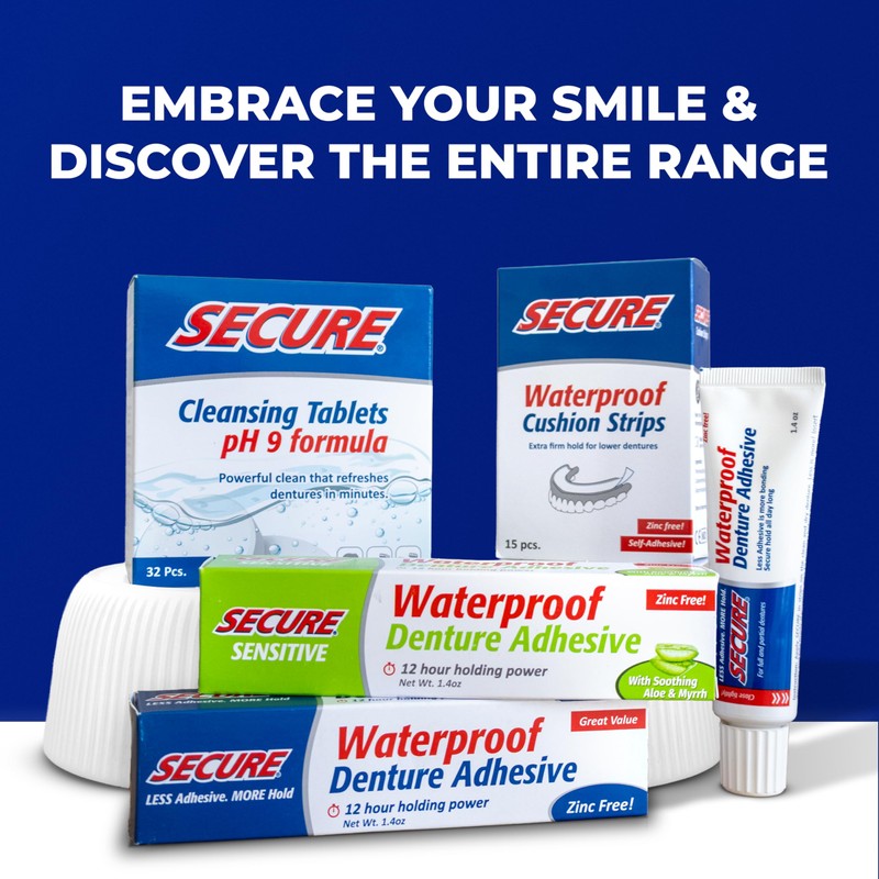 Secure Waterproof Denture Adhesive - Zinc Free - Extra Strong