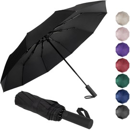 Leaeel Automatic Open and Close Folding Umbrella, Waterproof Windproof Umbrella for Sun UV Rain, Compact Travel Large Portable Car Umbrella for Men Women (Black)