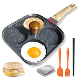 4-Cup Egg Pans Nonstick Set with Small Nonstick Frying Pan – Includes Silicone Scraper, Oil Brush, Chopsticks & Cleaning Cloth – Aluminum Breakfast Skillet Compatible with Gas & Induction Cooktops
