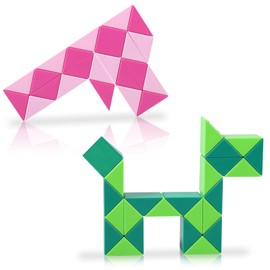 ECHOCUBE Magic Snake Cube, 2 Pack 24 Blocks Snake Speed Cube Party Bag Fillers for Kids, Twist Puzzle Toys Educational Snake Fidget Toys Party Favours (Green & Pink)