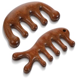 Wooden Scalp Massager, JOMWEN Hair Growth Comb for Scalp Gua Sha, 2 Pack Wood Head Massager with Wide Tooth for Women Men, Natural Sandalwood Handmade Head Massage Tool