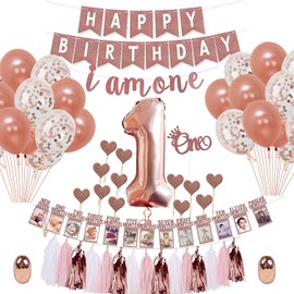 Party Propz Rose Gold Birthday Decorations -52 Pcs Party Decoration Rose Gold Banner, Rose Gold Balloons, Led Light for Birthday Decorations | Rose Gold Birthday | Birthday Party Decorations for Girls