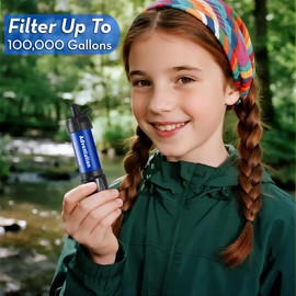 Advenluton Personal Water Filter Straw -Portable Mini Water Filtration System for Camping, Hiking,Travel, Outdoors Survival,Emergency Use - Includes Squeeze Pouch,Drinking straw&Cleaning Plunger