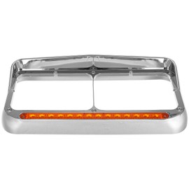 Partsam 2x Headlight Bezel with 12" Amber LED Light Strip Chrome LH & RH Replacement for 4x6 Light Kenworth T400 T600 T800 W900B W900L Peterbilt 378 379 Western Star 4900 Freightliner FLD Classic XL