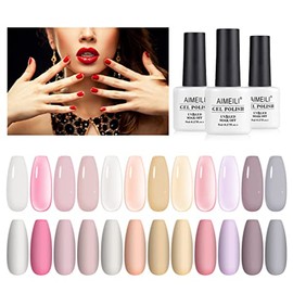AIMEILI- Kit de esmalte de uñas en gel transparente de color blanco lechoso, rosa nude, juego de esmaltes de uñas en gel transparentes que se pueden  