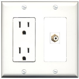 RiteAV - 15 Amp Power Outlet and 1 Port RCA White Decorative Type Wall Plate White