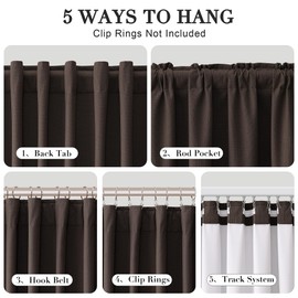 Joywell Coffee Linen Full Blackout Curtains 72 Inch Long, Rod Pocket/Back Tab/Hook Belt/Clip Rings,Thermal Insulated Drapes for Bedroom Living Room with Hooks,2 Panels,52 x 72