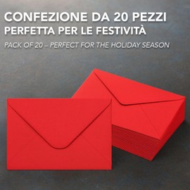 IPEA Buste Rosse con Cartoncino Interno Rosso - 20 Pezzi - Biglietti 14 X 9 cm con Cartoncino per Regali di Natale, Eventi, Festività Natalizie, Compleanno - Bustine per gli Auguri - Lettere