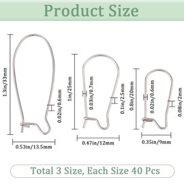 SOFPLATE 1 Box 120Pcs 3 Styles Kidney Earring Hooks Stainless Steel Kidney Ear Wires Silver Long Dangle Earring Findings U Shaped Hoop Kidney Ear Wires for jewellery Making Supplies DIY Craft Beginner