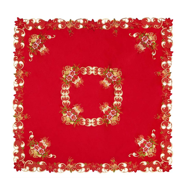 Grelucgo Embroidered Christmas Holiday Red Tablecloth (Square 54 Inches)