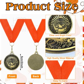 Sasylvia 20 Pcs Thanksgiving Turkey Gold Medals 2'' Metal Colorful Turkey Trot Medals with Ribbon Leaves Wreath Turkey Race Medals Great Thanksgiving Awards (Stylish)