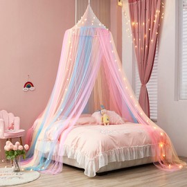 ZIQINPSQ Bed Canopy for Girls,Rainbow Canopy For Bed,Princess Mosquito Net Play Tent For Kids,Hanging Bed Net Cover For Girls Room Decor (Rainbow)