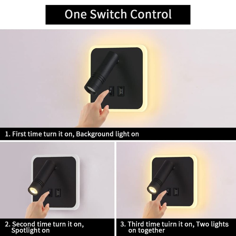 ERWEY LED Reading Lamp Wall Mounted, Bed Lamp Adjustable 3