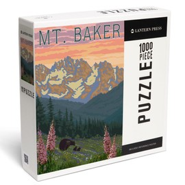 Mt. Baker, Washington, Bear and Spring Flowers (1000 Piece Puzzle, Challenging Jigsaw Puzzle for Adults, Made in USA)