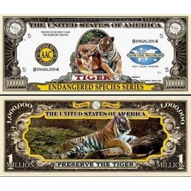 ENDANGERED TIGER Prank Bills (5 novelty bills) - Tiger Theme - Unisex - Ages Teen - Indoor Use - No Assembly Required