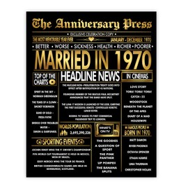 Stuff4 Gold 55th Anniversary Poster Unframed - Golden Married In 1970 Newspaper - Happy 55 Wedding Anniversary for Men Women Vintage Gifts Back In 1970, 8x10 Inch Anniversaries Posters