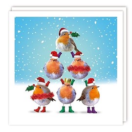 Tracks Publishing Christmas Cards Pack of 10 - Jolly Robin Pyramid - Eco-Friendly & Recyclable