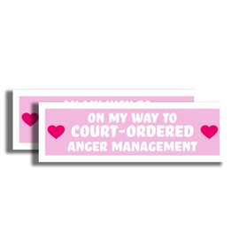 On My Way to Court-Ordered Anger Management Sticker - Funny Meme Unhinged Joke Bumper Sticker - Premium Quality Vinyl Bumper Stickers 2-Pack | 10-Inch on Widest Side | Made in USA FHJB0001