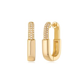 MYEARS Women Earrings Gold Huggie U Hoop Ear Stud Cuff Cubic Zirconia 14K Small Simple Hypoallergenic Everyday Jewelry