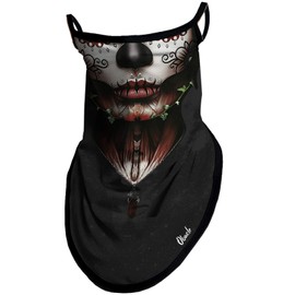 Obacle Bandana Face Mask with Ear Loops Neck Gaiter Face Mask Scarf Face Cover for Men Women (Women Red Lips Leaf Face)