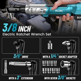 ‎Seesii Seesii 21V 3/8" 1/4" 1/2" Cordless Ratchet Wrench Brushless 66 Ft-lbs 2XBattery - 1/4" Adapter Ratchet Wrench Brushless