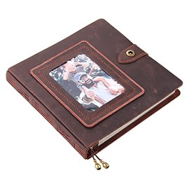 Leather photo Album Self Adhesive Pages, Handamde Leather Scrapbook Photo Album, Wedding Family Album, Holds 3x5, 4x6, 5x7, 6x8 Photos - Coffee