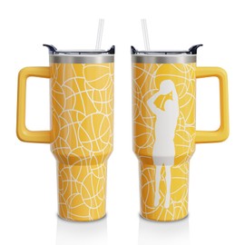 Aokoyi Basketball Gifts Cup for Men Boys, 40oz Tumbler with Handle and Lid Straw, Basketball Fans Stainless Steel Insulated Water Bottle Mug (1PC)