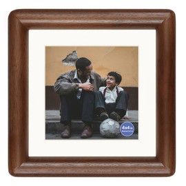 XKIILH 4x4 Square Picture Frame Walnut Solid Wood with Real Glass Vertical Horizontal Standing Display Photo 3x3 with Mat or 4x4 without Mat for Desk Tabletop Wall Mount Gallery Frame