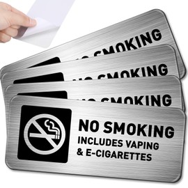 4 Pieces No Smoking Sign 7 x 3 Inch No Vaping Signs for Home Business Metal Self Adhesive Industrial Warning Marker for Office Outdoor Indoor Supplies