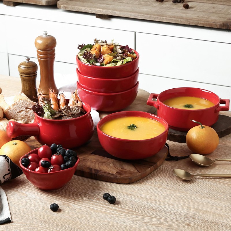 vicrays Ceramic Soup Bowls with Handles, 24 Oz Porcelain Soup