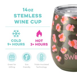 Swig Life 14oz Insulated Wine Tumbler with Lid | Discontinued Prints | Dishwasher Safe, Holds 2 Glasses, Stainless Steel Outdoor Wine Glass (On the Prowl)