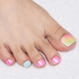 GLAMERMAID Color Ombre Press on Toenails Short, Toes Nails Press on with Design, Glue on Toe Nails Kit for Women, Reusable Fake Toenails Set, Acrylic Manicure Stick on Toenails Tips for Spring Summer