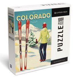 Lantern Press 1000 Piece Jigsaw Puzzle, Aspen, Colorado, Woman Skier Mountain View, Ski Aspen