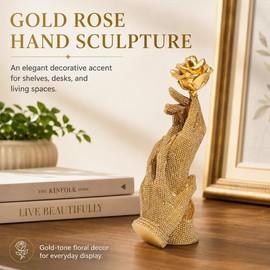MOTIAHOOM Gold Hands Holding Rose Figurine
