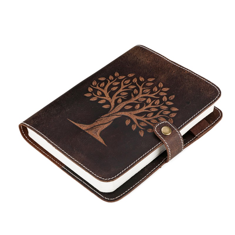 Fausta Heart Embossed Refillable Brown Leather Journal for Writing, 256